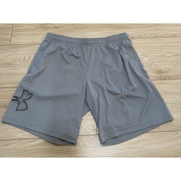 Under Armour Men’s XL Shorts Basketball Grey Pockets Large Logo Drawstring Tech - Picture 1 of 8